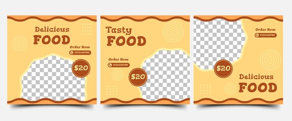 Set of Social media post template design for food. Promotion square banner design with photo collage. Suitable for social media, flyers, banners, and web internet ads.