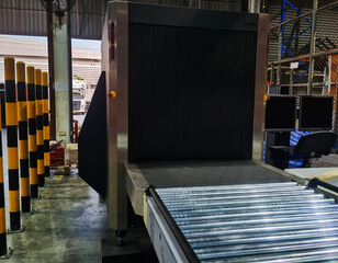 Inspectors or X-ray scanner machine, conveyor lines for air safety in interior warehouse cargo for inspections shipment and goods in freight logistics transportation industrial, delivery service