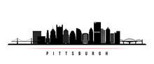 Pittsburgh Skyline Horizontal Banner. Black And White Silhouette Of Pittsburgh, Pennsylvania. Vector Template For Your Design.