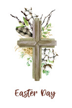 Easter Christian Cross With Floral Elements, Easter Decoration