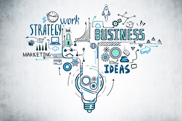 Poster - Business doodle icons, business marketing on grey wall