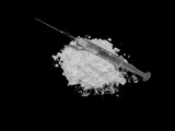 Fototapeta Krajobraz - Injection syringe on cocaine drug powder pile on black background