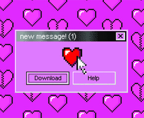Aufkleber - 8-bit art message with pixel hearts. Vaporwave trendy retro user interface like in old operating systems.