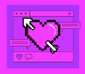 Aufkleber - 8-bit art message with pixel hearts. Vaporwave trendy retro user interface like in old operating systems.