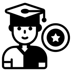 Poster - 
Student research glyph icon, man with chemical flask 

