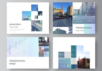 Wall Mural - Vector layout of the presentation slides design business templates, multipurpose template for presentation brochure, brochure cover. Abstract design project in geometric style with blue squares.