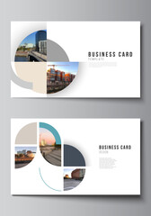 Poster - Vector layout of two creative business cards design templates, horizontal template vector design. Background with abstract circle round banners. Corporate business concept template.