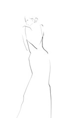 Wall Mural - Young elegant woman in evening dress. Fashion illustration in sketch style. Vector