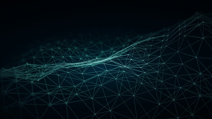 Poster - 3d abstract digital technology background. Futuristic sci-fi user interface concept with gradient dots and lines. Big data, artificial intelligence, music hud. Blockchain and cryptocurrency. Vector