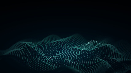 Poster - 3d abstract digital technology background. Futuristic sci-fi user interface concept with gradient dots and lines. Big data, artificial intelligence, music hud. Blockchain and cryptocurrency. Vector