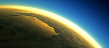 Section Of The Earth's Surface With Orange Glowing And Dense Atmosphere To Illustrate Global Warming - 3d Illustration