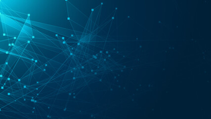Poster - Abstract blue green polygon tech network with connect technology background. Abstract dots and lines texture background. 3d rendering.