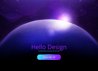 rising sun over the planet space background. planet earth with sunrise in space abstarct background
