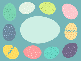 Wall Mural - Easter eggs card background. Colorful Easter eggs border. Bird eggs collection.