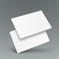 Poster - Mockup realistic falling business cards, gift card paper placeholder template mockup with shadows effects on a gray background, mockup visit card – vector