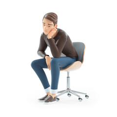 Wall Mural - 3d bored cartoon man sitting on chair