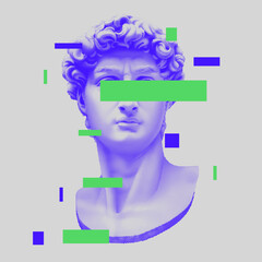 vector michelangelo's david bust. aesthetic contemporary art collage. vaporwave style poster concept