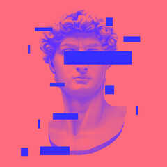 Wall Mural - vector michelangelo's david bust. aesthetic contemporary art collage. vaporwave style poster concept