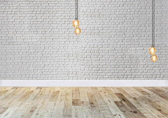 white stone wall empty room and interior design, hanging lamp. 3D illustration