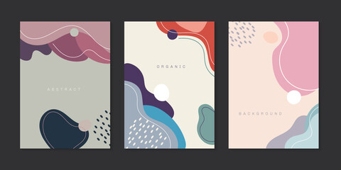 Wall Mural - set of creative background cover brochure organic shapes with lines minimal trendy style