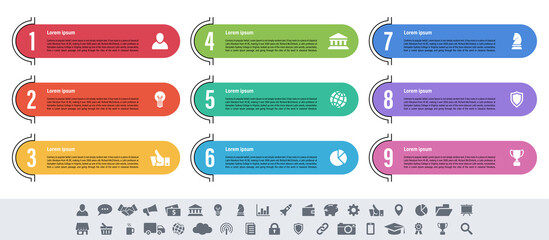 Wall Mural - Infographic design business concept vector illustration with 9 steps or options or processes represent work flow or diagram or web button banner