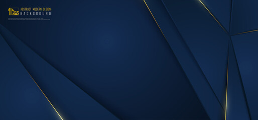 Poster - abstract wide gradient blue luxury design of overlap template with gold line background. overlapping