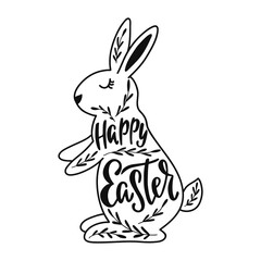 Wall Mural - Happy Easter greeting card with silhouette of bunny, rabbit.