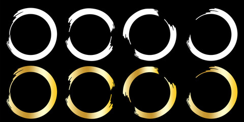 Poster - Arrow icon collection. Vector graphic. Gold circles arrows in minimalistic style on black background. Stock image. EPS 10.