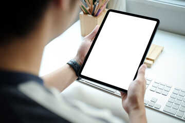 Wall Mural - mock up copy space blank screen concept business working on tablet.