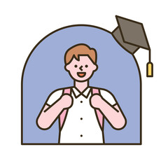 Wall Mural - a boy with a school bag. flat design style minimal vector illustration.