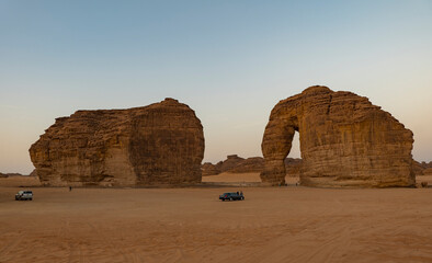 Canvas Print - Morning sunrise view of Elephant Rock natural geological formation, Al Ula, western Saudi Arabia