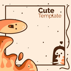  Cute happy cartoon doodle illustration, social media template post for promotion. template post for ads. Advertising, banner, paper, frame.