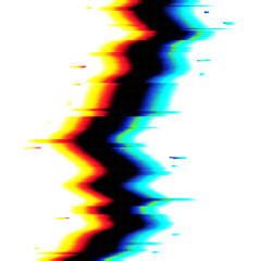 Digital glitch effect on computer or TV screen background. Black gap, crack or cleft with color sides on white screen vector. Video signal loss, hardware fail or program functions freeze concept