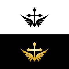 Sticker - Cross wings for Church Logo vector template creative icon design