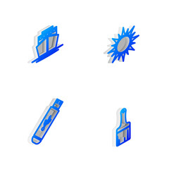 Poster - Set Isometric line Sun, Ship, USB flash drive and Paint brush icon. Vector.