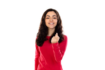 Wall Mural - Adorable teenage girl with red sweater