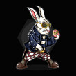 the easter bunny holding eggs and he is wearing a rocker jacket