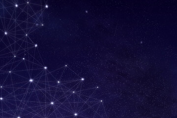 Wall Mural - Internet connection grid, against the background of the starry sky. Abstract geometric background with connected dots. Copy space.