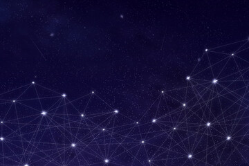 Wall Mural - Internet connection grid, against the background of the starry sky. Abstract geometric background with connected dots. Copy space.