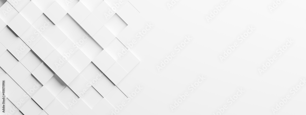 Random shifted rotated white cube boxes block background wallpaper banner with copy space - obrazy, fototapety, plakaty 