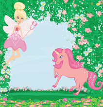 Floral Frame With A Beautiful Fairy And Unicorn