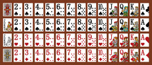 Poker Set With Isolated Cards On Green Background. Poker Playing Cards - Full Deck - Miniature Playing Cards For Mobile Applications
