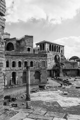 Wall Mural - Black and white photo of exterior facade of buildings in the ancient Roman Forum