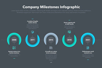 Aufkleber - Modern company milestones timeline template - dark version. Easy to use for your website or presentation.