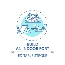 Build An Indoor Fort Concept Icon. Family Bonding Tips. Creating Interesting Place To Play For Kids. Kids Games Idea Thin Line Illustration. Vector Isolated Outline RGB Color Drawing. Editable Stroke