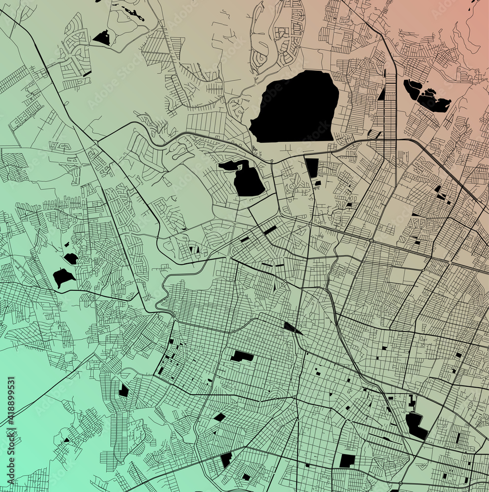 Leon, Guanajuato, Mexico (MEX) - Urban vector city map with parks, rail ...