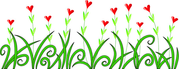 Canvas Print - vector drawing heart shape flowers garden wall paper background