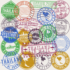  Ayutthaya Thailand Set of Stamps. Travel Stamp. Made In Product. Design Seals Old Style Insignia.