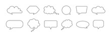 Speech Bubble. Comic Balloon For Thought And Talk. Outline Cloud For Chat. Cartoon Quote Box For Dialog And Text. Line Frame For Discussion And Think. Speech Bubbles In Doodle Style. Vector