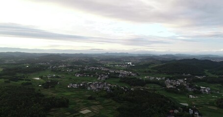 Sticker - Overlooking the green village, a rural aerial view, Hunan, China 